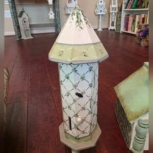 Hand-Painted Wood SageGreen and White Decorative Bird House
